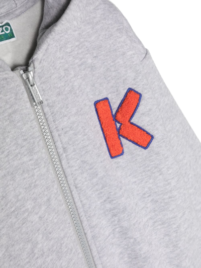Shop Kenzo Logo-embroidery Zip-up Hoodie In Grey