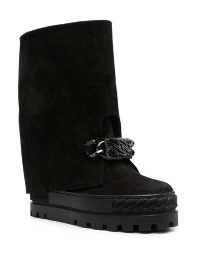 Shop Casadei Nexus Chain-link Suede Boots In Black