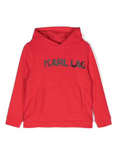 Shop Karl Lagerfeld Logo-print Cotton Hoodie In Red