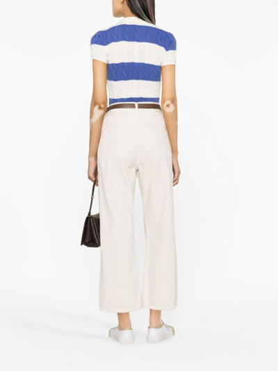 Shop Polo Ralph Lauren Striped Cable-knit Polo Top In Blue