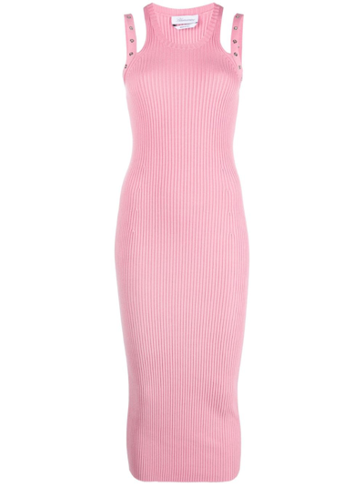 Shop Blumarine Ribbed-knit Sleeveless Dress In Pink