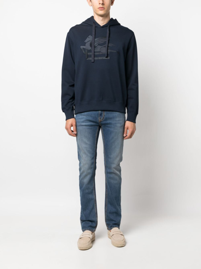 Shop Etro Logo-embroidered Cotton Hoodie In Blue