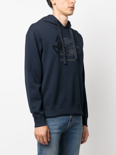 Shop Etro Logo-embroidered Cotton Hoodie In Blue