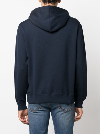 Shop Etro Logo-embroidered Cotton Hoodie In Blue