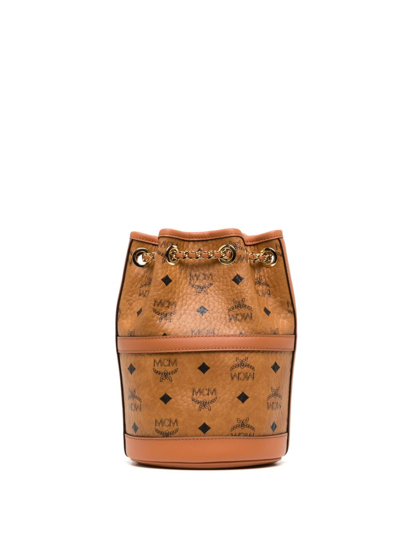 Shop Mcm Mini Aren Chain Leather Backpack In Brown