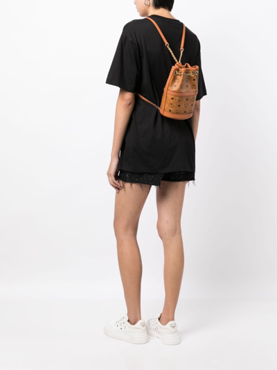 Mcm Printed Synthetic Leather Aren Chain Bucket Bag In Brown