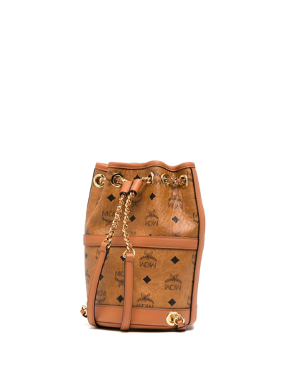 Mcm Printed Synthetic Leather Aren Chain Bucket Bag In Brown
