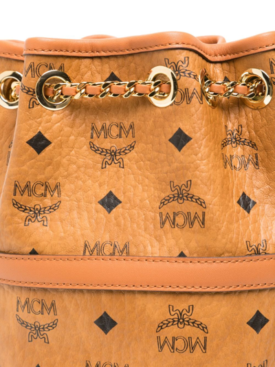 Mcm Printed Synthetic Leather Aren Chain Bucket Bag In Brown