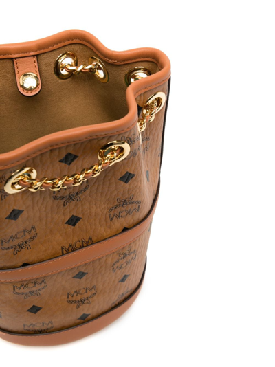 Mcm Printed Synthetic Leather Aren Chain Bucket Bag In Brown