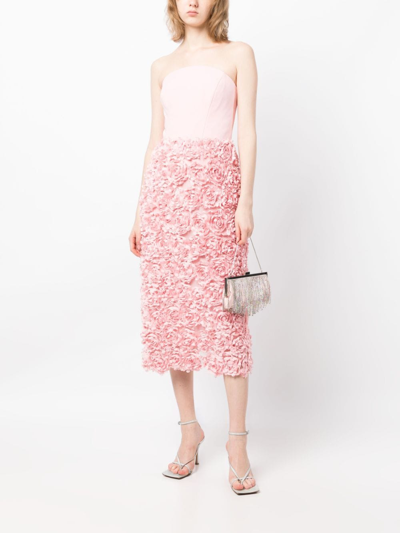 Marchesa Notte Floral-embroidery Strapless Midi Dress In Pink