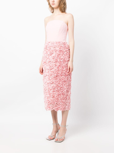 Marchesa Notte Floral-embroidery Strapless Midi Dress In Pink