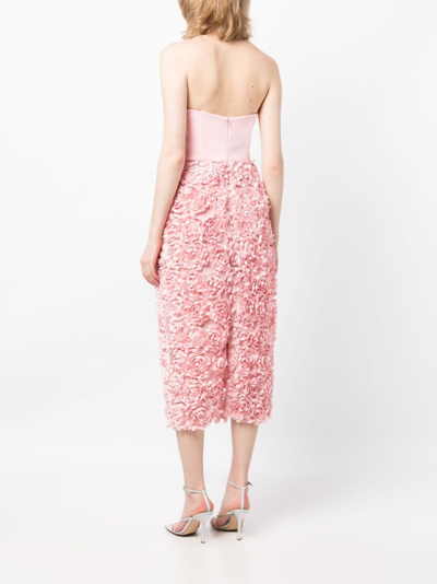 Marchesa Notte Floral-embroidery Strapless Midi Dress In Pink