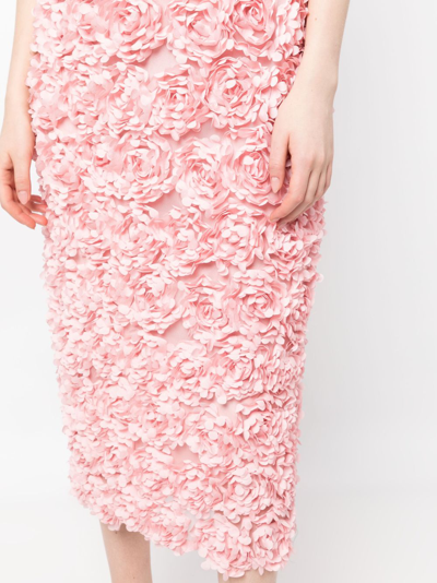 Marchesa Notte Floral-embroidery Strapless Midi Dress In Pink