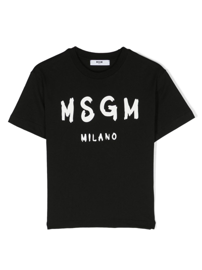 Shop Msgm Logo-print Cotton T-shirt In Black