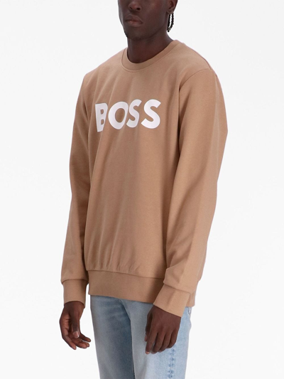 Shop Hugo Boss Flocked-logo Cotton Sweatshirt In Brown