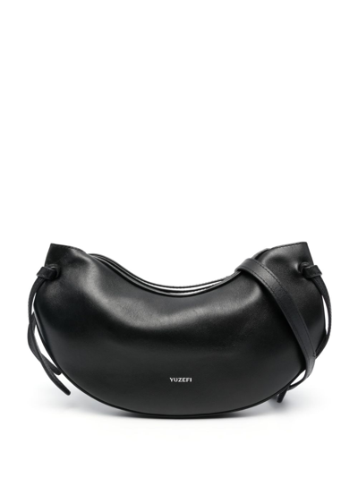 Shop Yuzefi Fortune Cookie Leather Shoulder Bag In Black