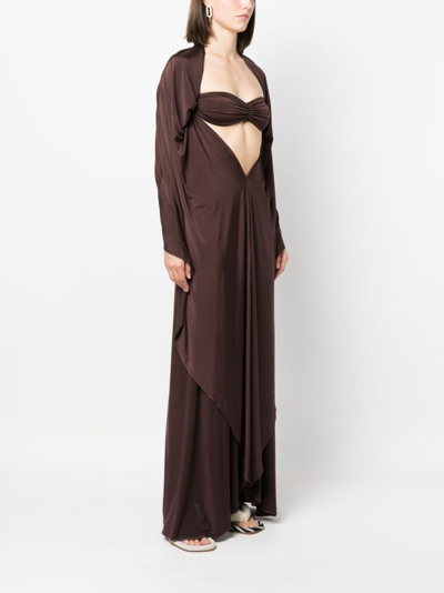 Shop Siedres Erya Cut-out Jersey Long Dress In Brown