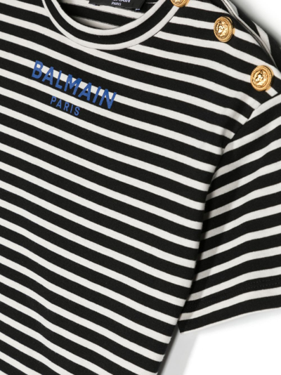 Shop Balmain Logo-print Striped T-shirt In Black