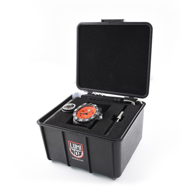 Pre-owned Luminox Men's Scott Cassell Uvp Quartz Orange Black Poly Watch 45mm 3509.sc.set
