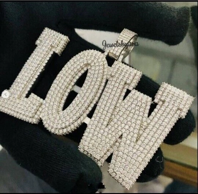 Pre-owned Nsg Men's Customization Three Letter Name Pendant 3ct Genuine Moissanite 925 Silver In White