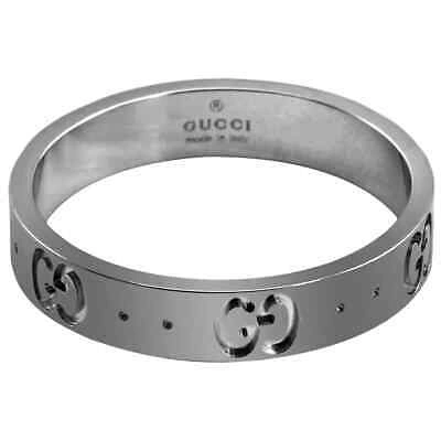 Pre-owned Gucci Icon Ladies 18k White Gold Thin Band Ring In Check Description