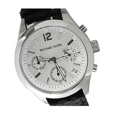 Pre-owned Michael Kors New- Silver Tone,black Python Leather Band,chronograph Watch-mk5284