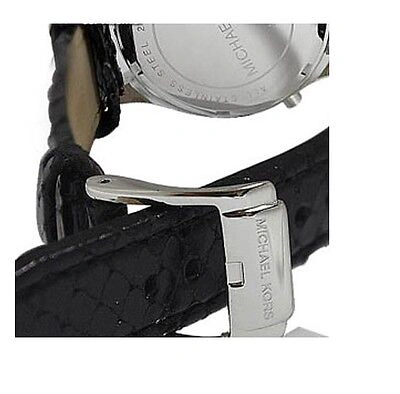 Pre-owned Michael Kors New- Silver Tone,black Python Leather Band,chronograph Watch-mk5284
