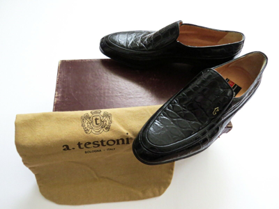 Pre-owned A.testoni Testoni Black Crocodile Alligator Leather Shoes Loafers 8.5 Us 41.5 Euro 7.5 Uk