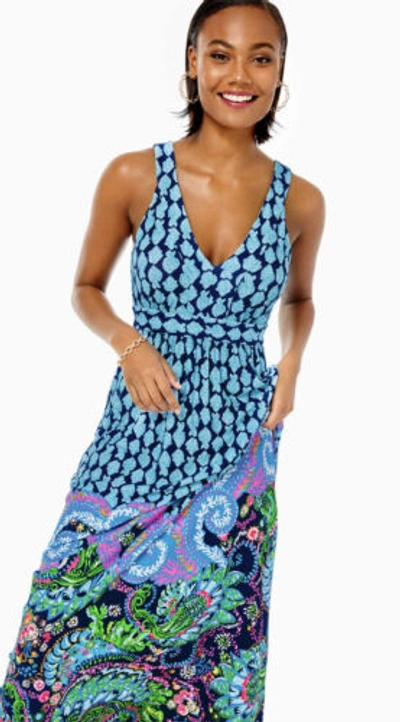 Pre-owned Lilly Pulitzer Giorgina Maxi Dress Multi Ride The Wave Engineered Sz 16 In Multicolor