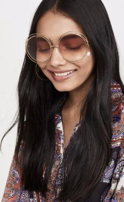 Pre-owned Chloé Limited Edition Chloe Carlina W/ Pearl 58mm Sunglasses Gold Gradient Rare Find In Gradient Peach