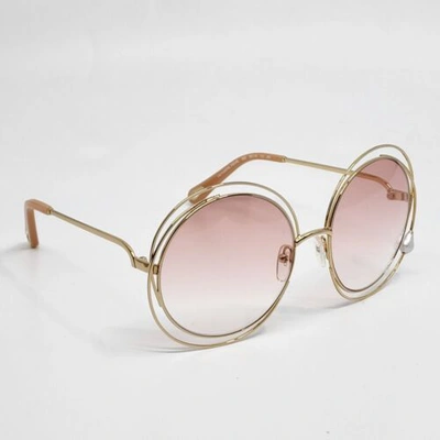 Pre-owned Chloé Limited Edition Chloe Carlina W/ Pearl 58mm Sunglasses Gold Gradient Rare Find In Gradient Peach
