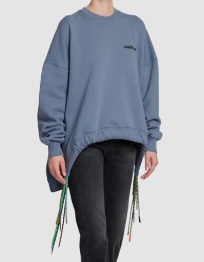 Pre-owned Ambush $730  Women's Blue Cotton Long-sleeve Drawstring Sweatshirt Sweater Size S