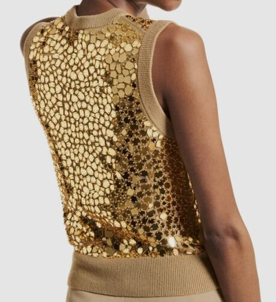 Pre-owned Michael Kors $1590  Women's Gold Cashmere Sequin-embellished Sweater Vest Size L