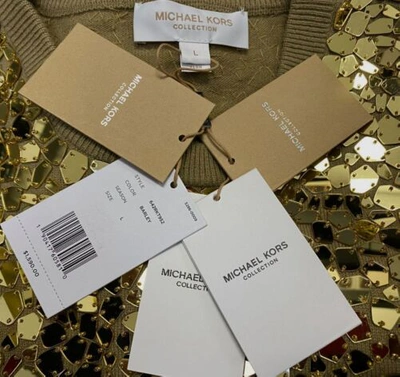 Pre-owned Michael Kors $1590  Women's Gold Cashmere Sequin-embellished Sweater Vest Size L