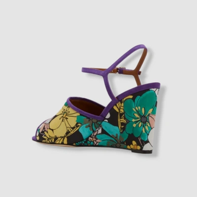 Pre-owned La Doublej $760  Women's Purple Floral Ankle-strap Wedge Sandals Shoes Size 39/9