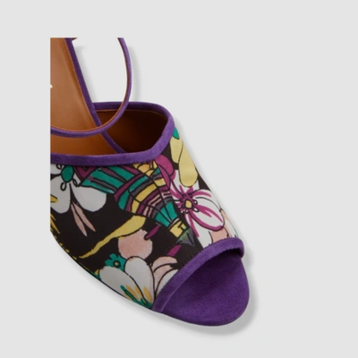 Pre-owned La Doublej $760  Women's Purple Floral Ankle-strap Wedge Sandals Shoes Size 39/9
