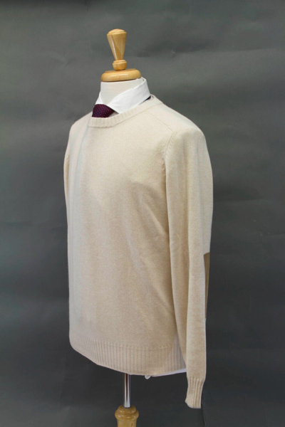 Pre-owned Brunello Cucinelli $3350  100% Cashmere Sweater W/suede Patches 50/ 40us A232 In Beige