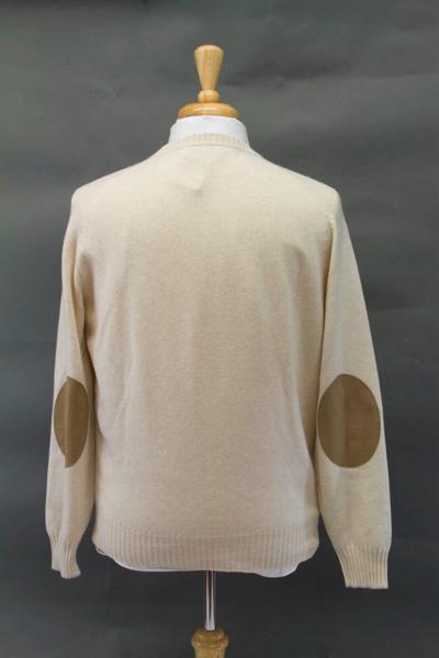 Pre-owned Brunello Cucinelli $3350  100% Cashmere Sweater W/suede Patches 50/ 40us A232 In Beige