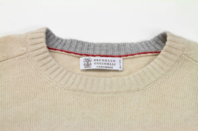 Pre-owned Brunello Cucinelli $3350  100% Cashmere Sweater W/suede Patches 50/ 40us A232 In Beige