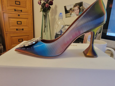 Pre-owned Amina Muaddi Begum Pointed Toe Pumps Shadow Lollipop Women's Size 38 Us 8 In Multicolor