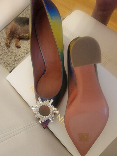 Pre-owned Amina Muaddi Begum Pointed Toe Pumps Shadow Lollipop Women's Size 38 Us 8 In Multicolor