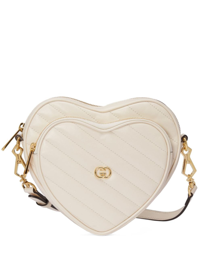 Shop Gucci Interlocking G Mini Heart Shoulder Bag In White