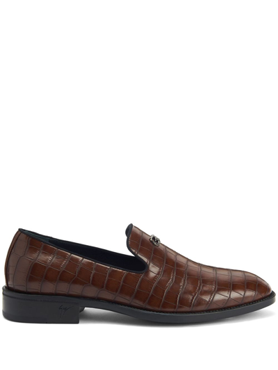 Shop Giuseppe Zanotti Imrham Crocodile-effect Loafers In Brown