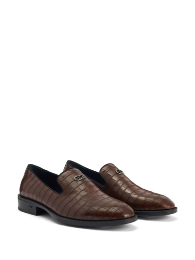 Shop Giuseppe Zanotti Imrham Crocodile-effect Loafers In Brown
