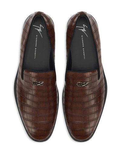 Shop Giuseppe Zanotti Imrham Crocodile-effect Loafers In Brown