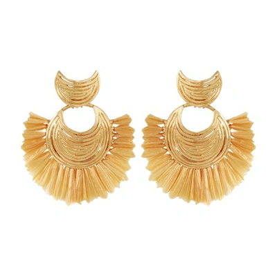 Shop Gas Bijoux Luna Mini Raphia Earrings In Gold