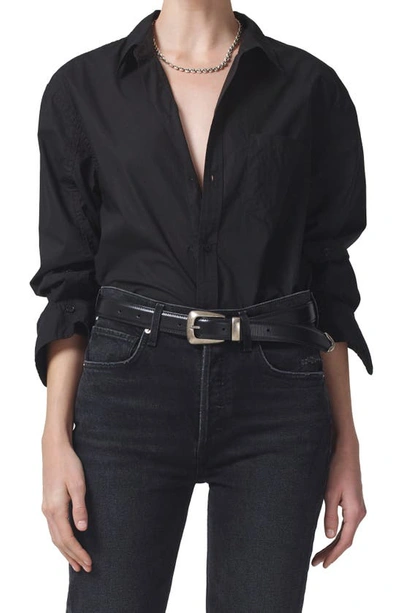 Shop Citizens Of Humanity Kayla Shrunken Poplin Button-up Shirt In Black