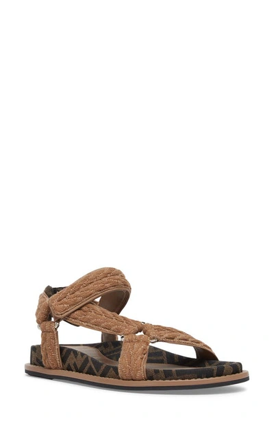 Shop Fendi Feel Rope Sport Sandal In Beige/ Black