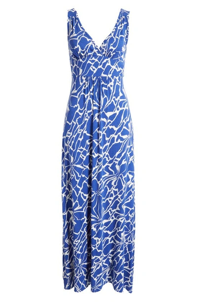 Loveappella Empire Waist Jersey Maxi Dress In Electric Blue