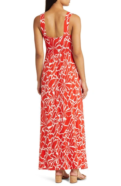 Shop Loveappella Empire Waist Jersey Maxi Dress In Spicy Orange